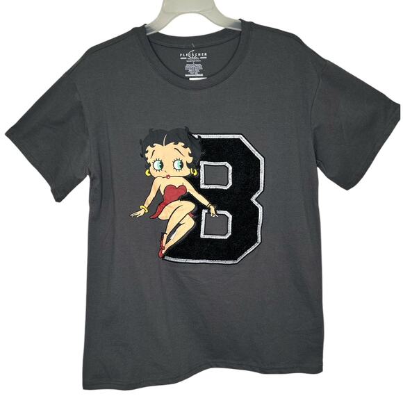 Fleischer Gray Betty Boop Puffy Embroidered B Short Sleeved T-Shirt - Picture 1 of 4
